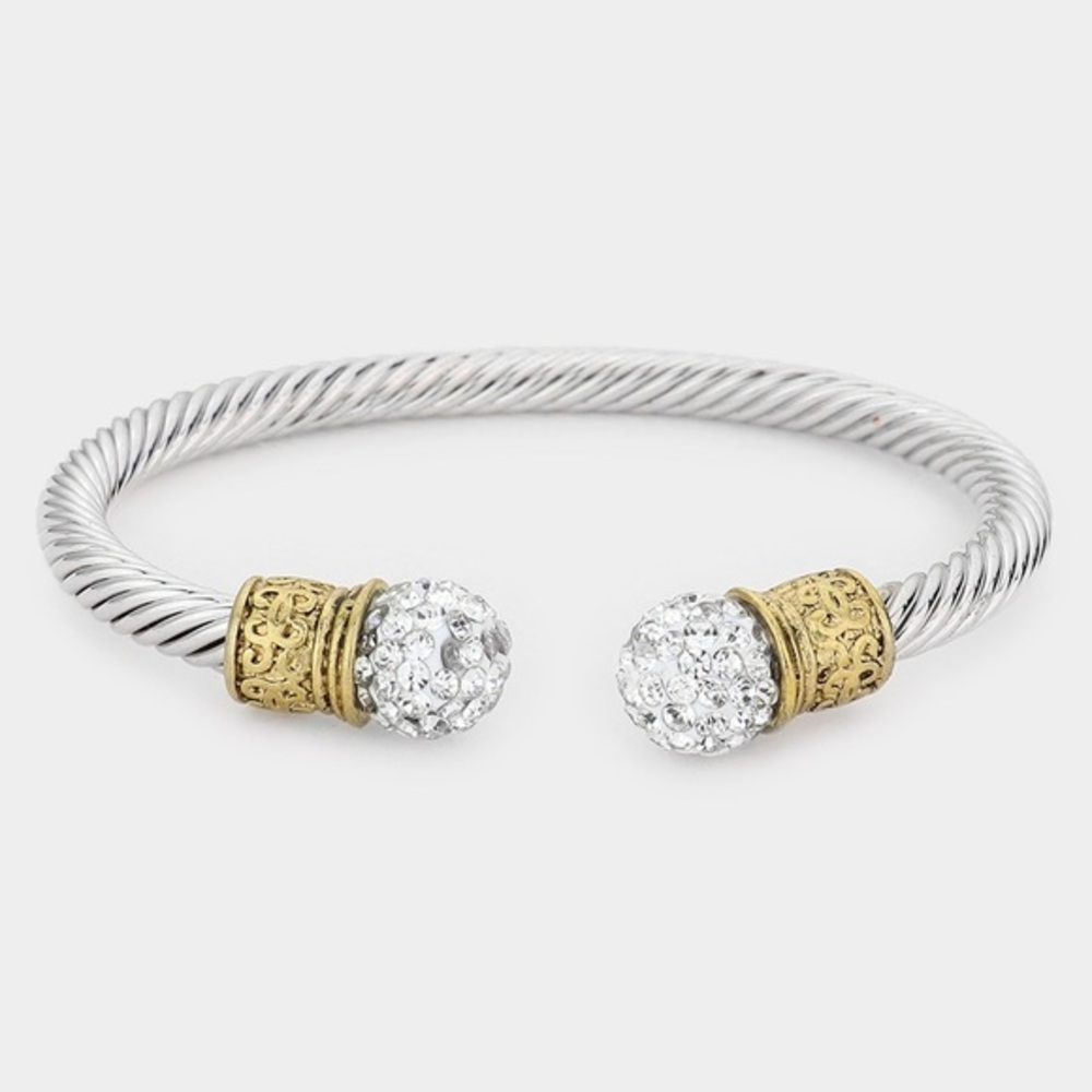 Shamballa ball silver and gold cuff bracelet